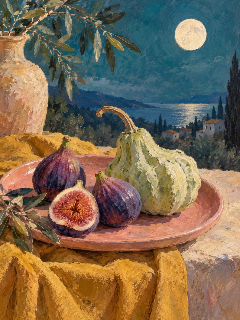 Fig Moon Wall Art, Autumn Still Life Painting, A3 Printable Digital Download image 6