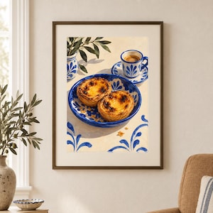 Morgontryck med portugisisk vaniljsåspaj | Blå & vit keramik (digital nedladdning) bild 1