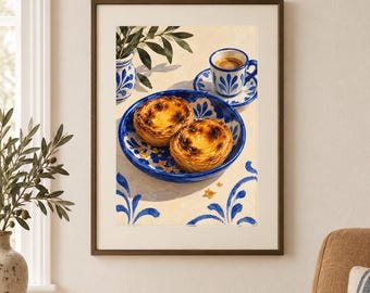 Portuguese Custard Tart Morning Print | Blue & White Ceramics (Digital Download)