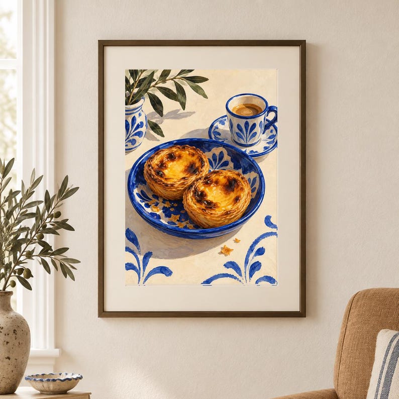 Morgontryck med portugisisk vaniljsåspaj | Blå & vit keramik (digital nedladdning) bild 1