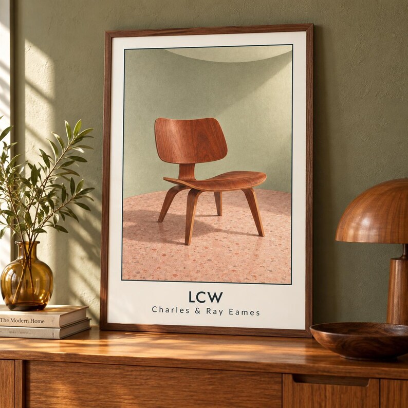 LCW-stol, konsttryck, möbelaffisch av Charles och Ray Eames, digital nedladdning i A2-format bild 2