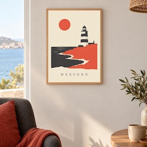 Tryck av fyren i Wexford Hook | Digital nedladdning av irländsk väggkonst bild 1