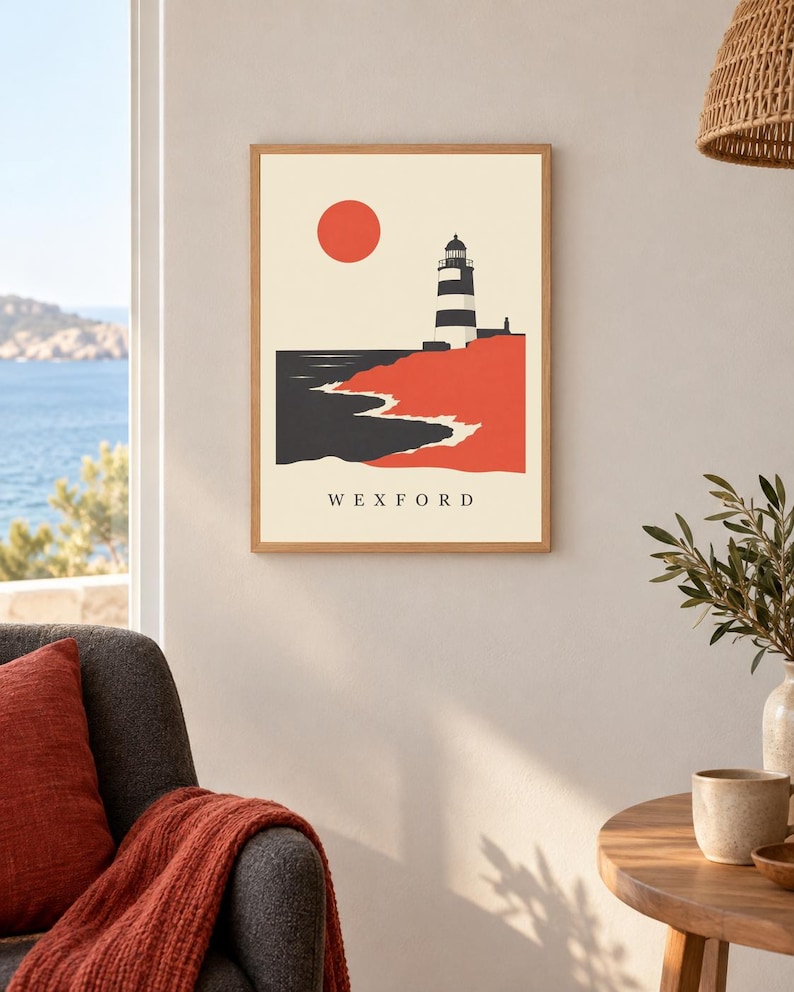 Tryck av fyren i Wexford Hook | Digital nedladdning av irländsk väggkonst bild 1