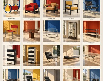 20 Bauhaus Furniture Art Prints, A2 Modernist Masters Poster Pack, Full Colour Digital Download