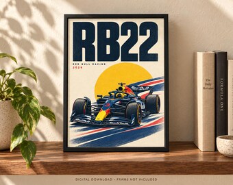 Red Bull Racing RB22 2026 Retro Racing Car Poster, A2 Print, Digital JPG