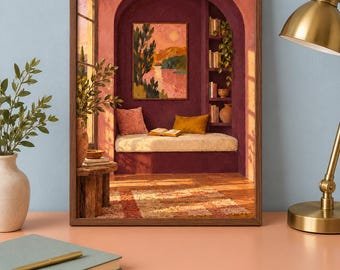 Evening Alcove Wall Art, Painterly Reading Nook Print, A3 Digital Download