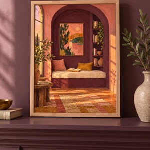 Evening Alcove Wall Art, Painterly Reading Nook Print, A3 Digital Download image 3