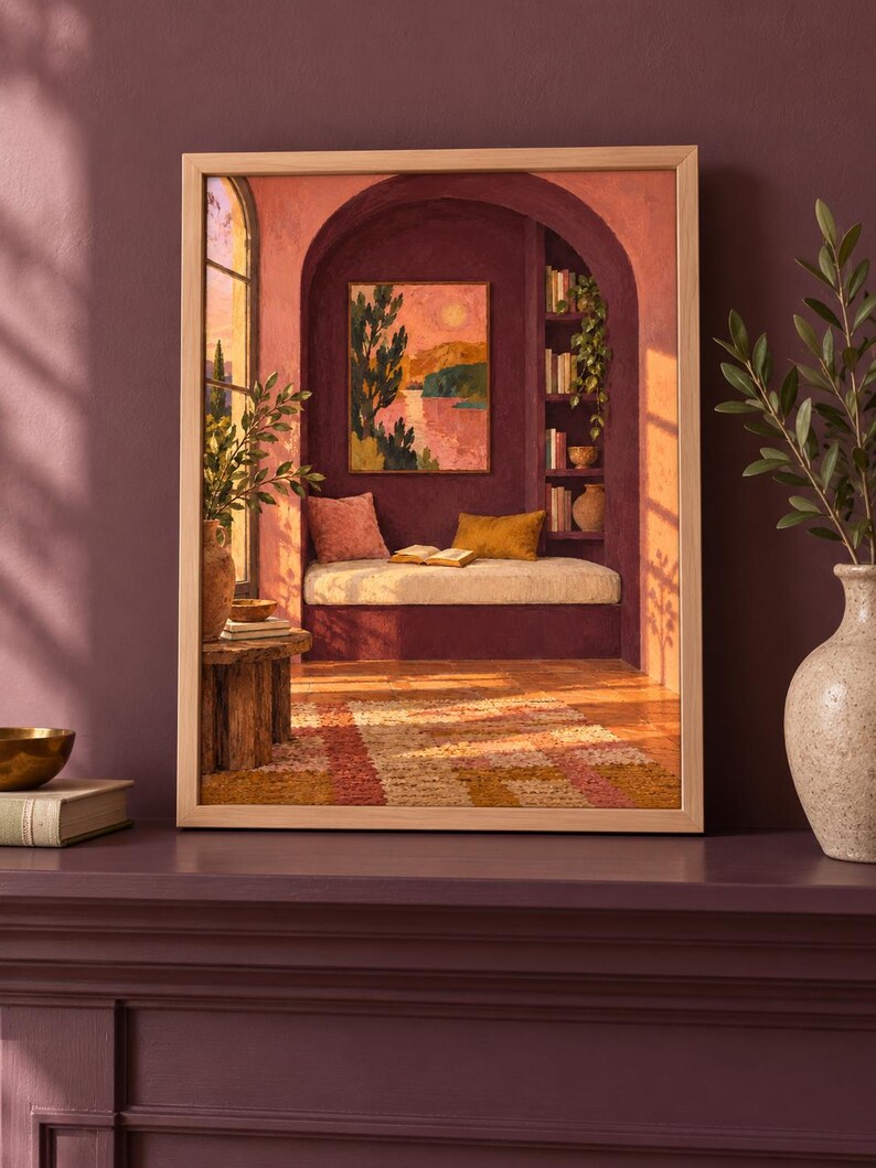 Evening Alcove Wall Art, Painterly Reading Nook Print, A3 Digital Download image 3