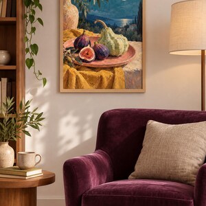 Fig Moon Wall Art, Autumn Still Life Painting, A3 Printable Digital Download image 2