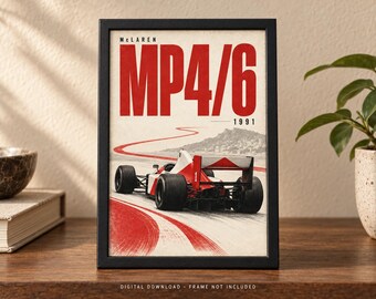 McLAREN MP4/6 1991 Retro Racing Car Poster, A2 Print, Digital JPG