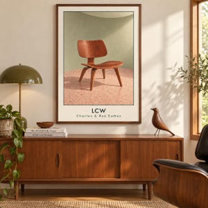 LCW-stol, konsttryck, möbelaffisch av Charles och Ray Eames, digital nedladdning i A2-format bild 1