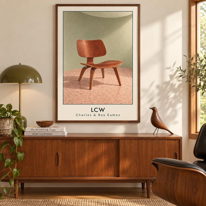 LCW-stol, konsttryck, möbelaffisch av Charles och Ray Eames, digital nedladdning i A2-format bild 1