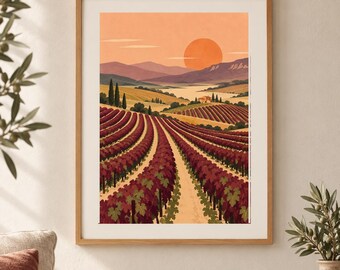 Stampa paesaggistica di vigneti della Rioja / Stampa artistica da parete / Linee della vendemmia della Rioja / Download digitale