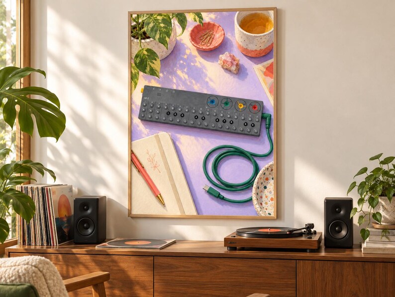 Teenage Engineering OP-Z väggkonsttryck, färgglad synthesizer och sequencer-affisch, A2 digital nedladdning bild 2