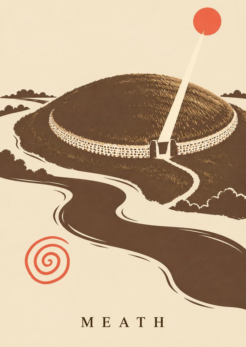Utskrivbar konst från Meath County, Newgrange-inspirerad Boyne Valley, irländsk digital nedladdning bild 6