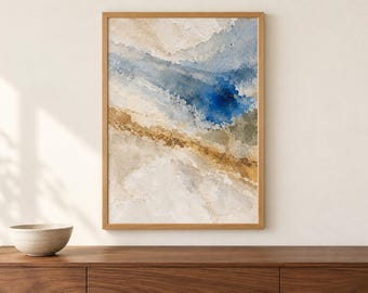Lámina abstracta azul y crema para pared, impresión con efecto de textura suave, descarga digital A2.