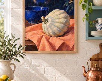 The Silver Squash Wall Art, Autumn Still Life Painting, A3 Printable Digital Download