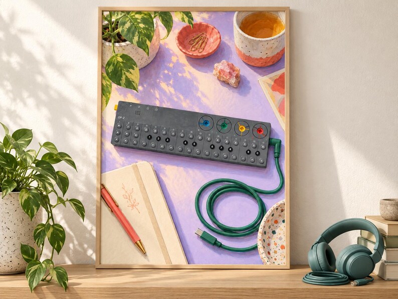Teenage Engineering OP-Z väggkonsttryck, färgglad synthesizer och sequencer-affisch, A2 digital nedladdning bild 5