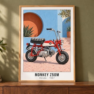 Honda Monkey Z50M motorcykelkonsttryck, retroaffisch, två digitala A2-versioner bild 1
