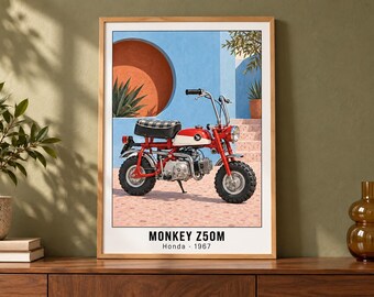 Honda Monkey Z50M Motorcycle Art Print, Retro Poster, Two A2 Digital Versions