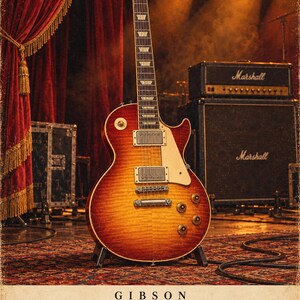 May include: A Gibson Les Paul Standard 1958 electric guitar with a sunburst finish, featuring a cream-coloured pickguard, two humbucker pickups, four control knobs, and a rosewood fretboard with trapezoid inlays, displayed on a stand.