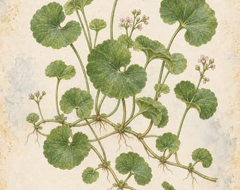 Gotu Kola Botanical Print, Centella asiática Herbarium Art, English & Spanish Plant Poster, Digital Download