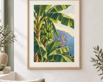 Stampa di un giardino di banane a Madeira / Foglie rigogliose, paesaggio isolano (download digitale)