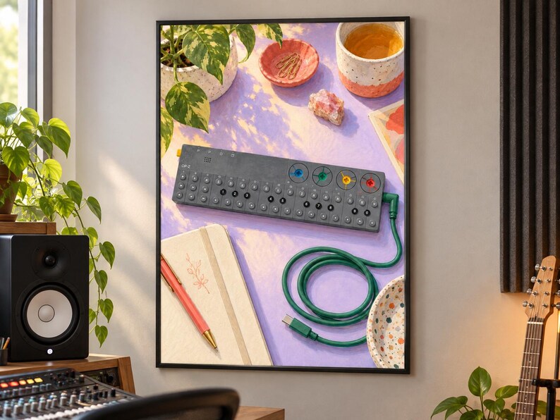Teenage Engineering OP-Z väggkonsttryck, färgglad synthesizer och sequencer-affisch, A2 digital nedladdning bild 4