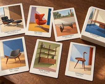 Mid-Century Furniture Learning Cards, 40 Illustrated Designs, Printable Flashcards, A3+ PDF Download
