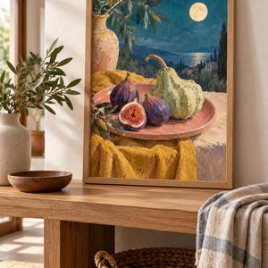 Fig Moon Wall Art, Autumn Still Life Painting, A3 Printable Digital Download image 5