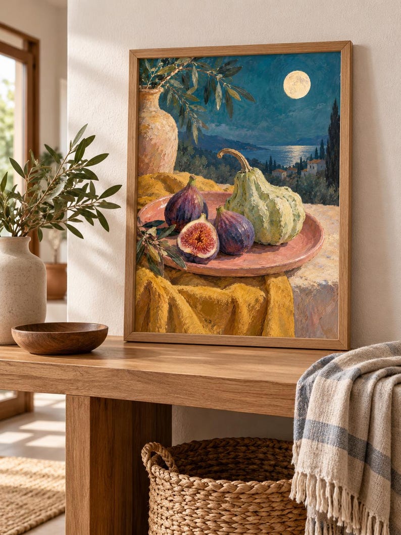 Fig Moon Wall Art, Autumn Still Life Painting, A3 Printable Digital Download image 5