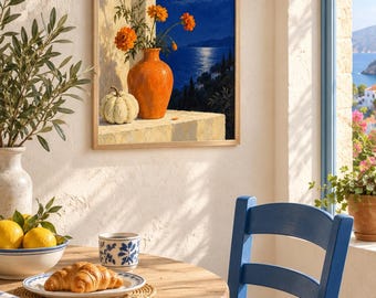 Moon over Marigolds Wall Art, Autumn Still Life Painting, A3 Printable Digital Download