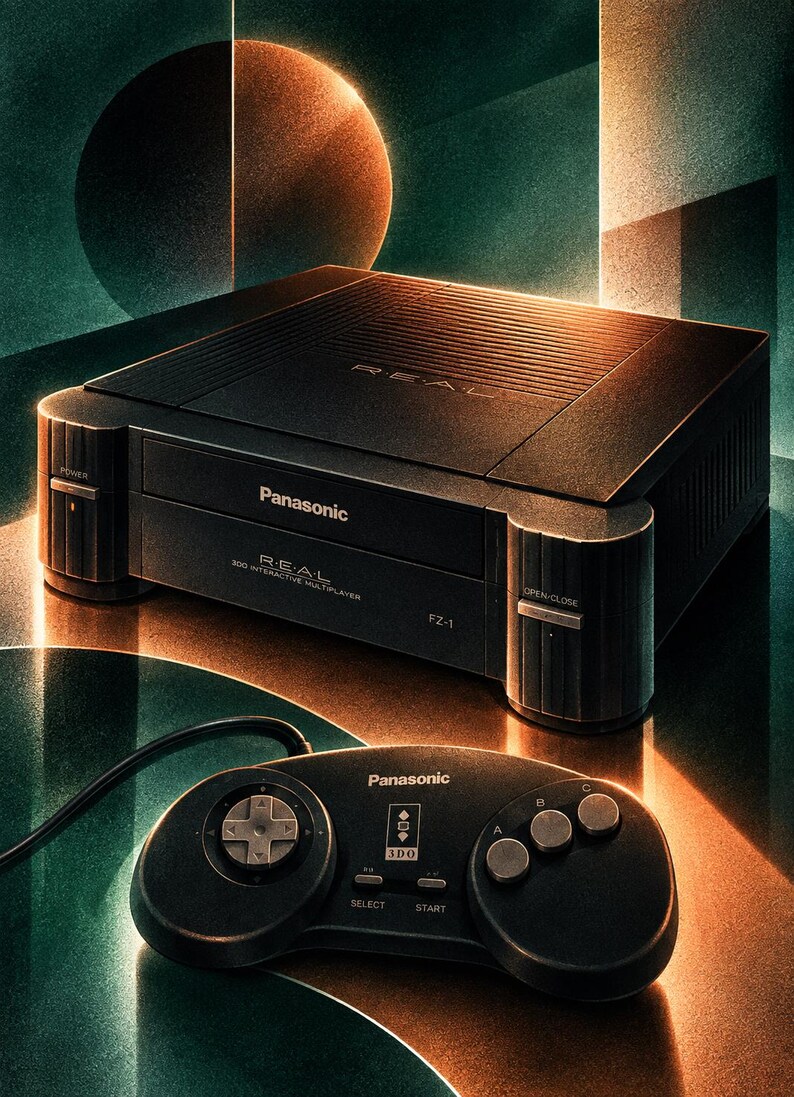 Puede incluir: Una consola de videojuegos Panasonic REAL 3DO Interactive Multiplayer FZ-1 negra con un mando con cable negro a juego. La consola cuenta con una bandeja de disco de carga frontal, bot&oacute;n de encendido y bot&oacute;n de apertura. El mando incluye una cruceta, botones A, B, C y botones Select/Start.
