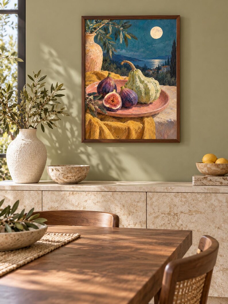 Fig Moon Wall Art, Autumn Still Life Painting, A3 Printable Digital Download image 4