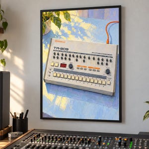 Roland TR-909 väggkonsttryck, färgglad trummaskinsaffisch, digital nedladdning i A3-format bild 4