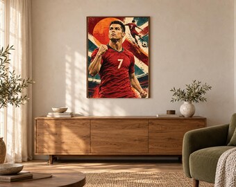 Cristiano Ronaldo Football Poster, Vintage Number 7 Sports Wall Art, A2 Digital Download