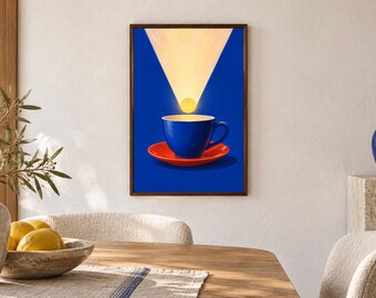 Blue Teacup and Sunshine Kitchen Wall Art | Light in a Teacup | Digital Download