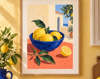 Sicilian Lemon Hour Print | Cobalt Bowl, Warm Light (Digital Download)