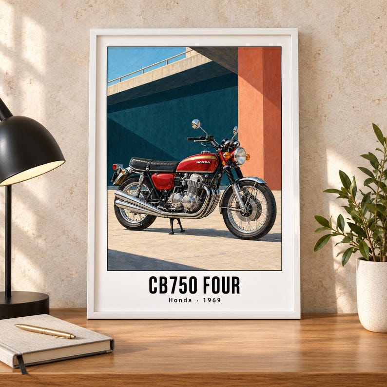 Honda CB750 fyra motorcyklar konsttryck, retroposter, två digitala A2-versioner bild 3
