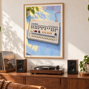 Roland TR-909 väggkonsttryck, färgglad trummaskinsaffisch, digital nedladdning i A3-format bild 2