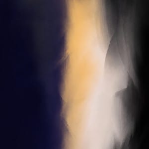 May include: An abstract digital painting featuring a vertical composition with a deep navy blue section on the left, transitioning into a soft, glowing golden yellow band in the centre, and fading into shades of grey and black on the right side.