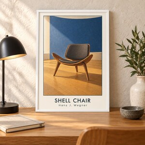 Konsttryck av Shell Chair, Hans J. Wegner möbelaffisch, A2 digital nedladdning bild 3