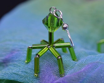 Biolojewelry -Bacteriophage Virus Biology Science Epidemiology Earrings - Lime Green Tone