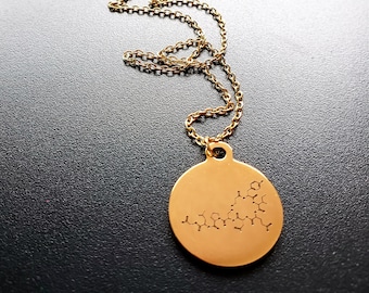 Biolojewerly -  Stainless Steel Gold Tone Oxytocin Love Molecule Science Biology Chemistry Psychology Necklace