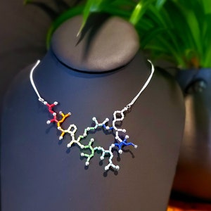 Biolojewelry - Rainbow Ombre Oxytocin Hormone Molecule Biology Chemistry Statement Necklace
