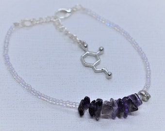 Biolo joyería - Minimalista Molécula de dopamina Pulsera de amatista Ciencia Biología Química Psicología Tema
