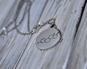 Biolojewerly -  Stainless Steel Estrogen Hormone Molecule Science Biology Chemistry Psychology Necklace