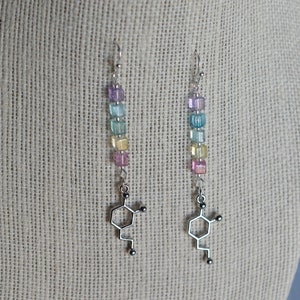 Biolojewelry Pastel Rainbow Dopamine Neurotransmitter Molecule Science Biology Chemistry Aestetic Earrings image 2