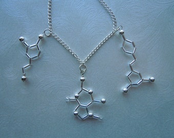 Biolojewelry -Nerdy Love Necklace- Dopamine Wine & Chocolate - Biology Chemistry Psychology Theme