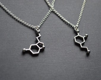 Biolojewerly -  Serotonin & Dopamine Neurotransmitter Molecule Psychology Chemistry Biology Necklace Set